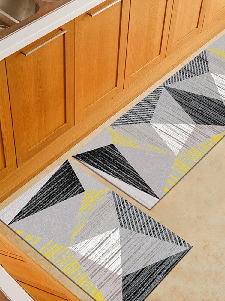 Geometric Striped Pattern Floor Mats Flannel Water Absorption Antiskid Floor Mat Bath Room Door Mat