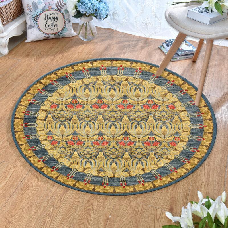 Vintage Turkish Bohemian Mandala Round Thin Flat Carpet Rug Home Bedroom Washable Carpets Art Decor