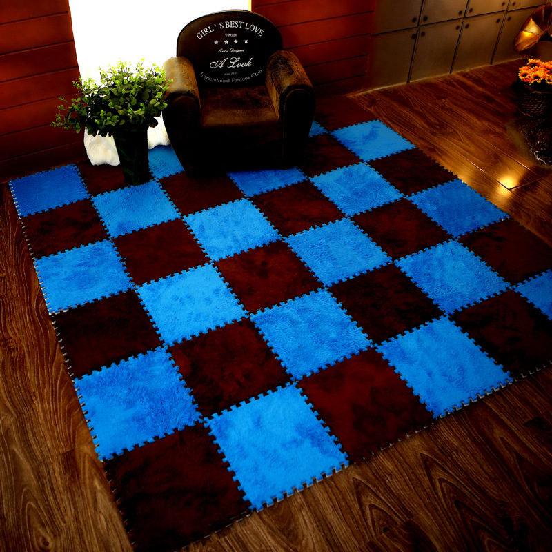 1Pcs Fuzzy Plush Area Rug Puzzle Play Mat Carpet Tiles Baby Crawling Mat Protective Flooring Non-Tox