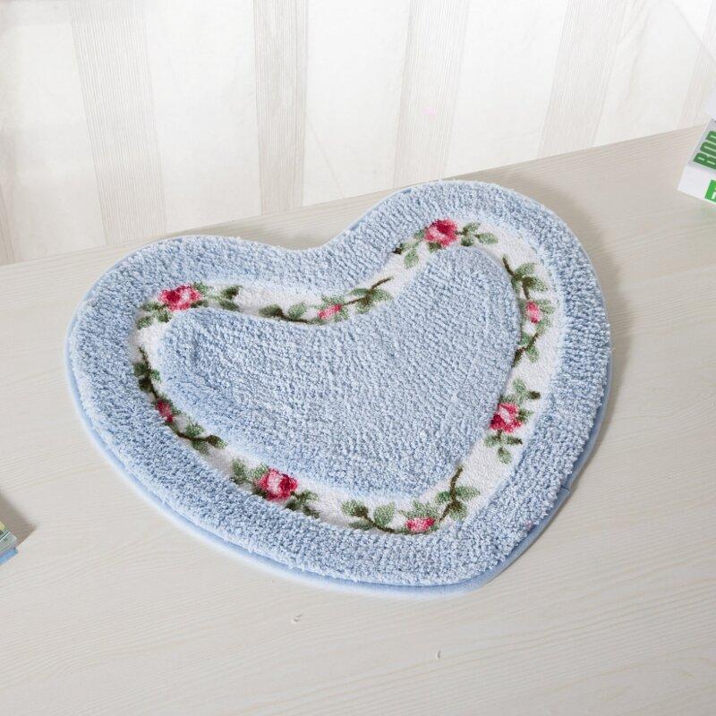 Soft Polyester Rose Flower Heart Shape Door Room Mat  Anti Slip Rug Carpet  Water Absorption Pad Mat