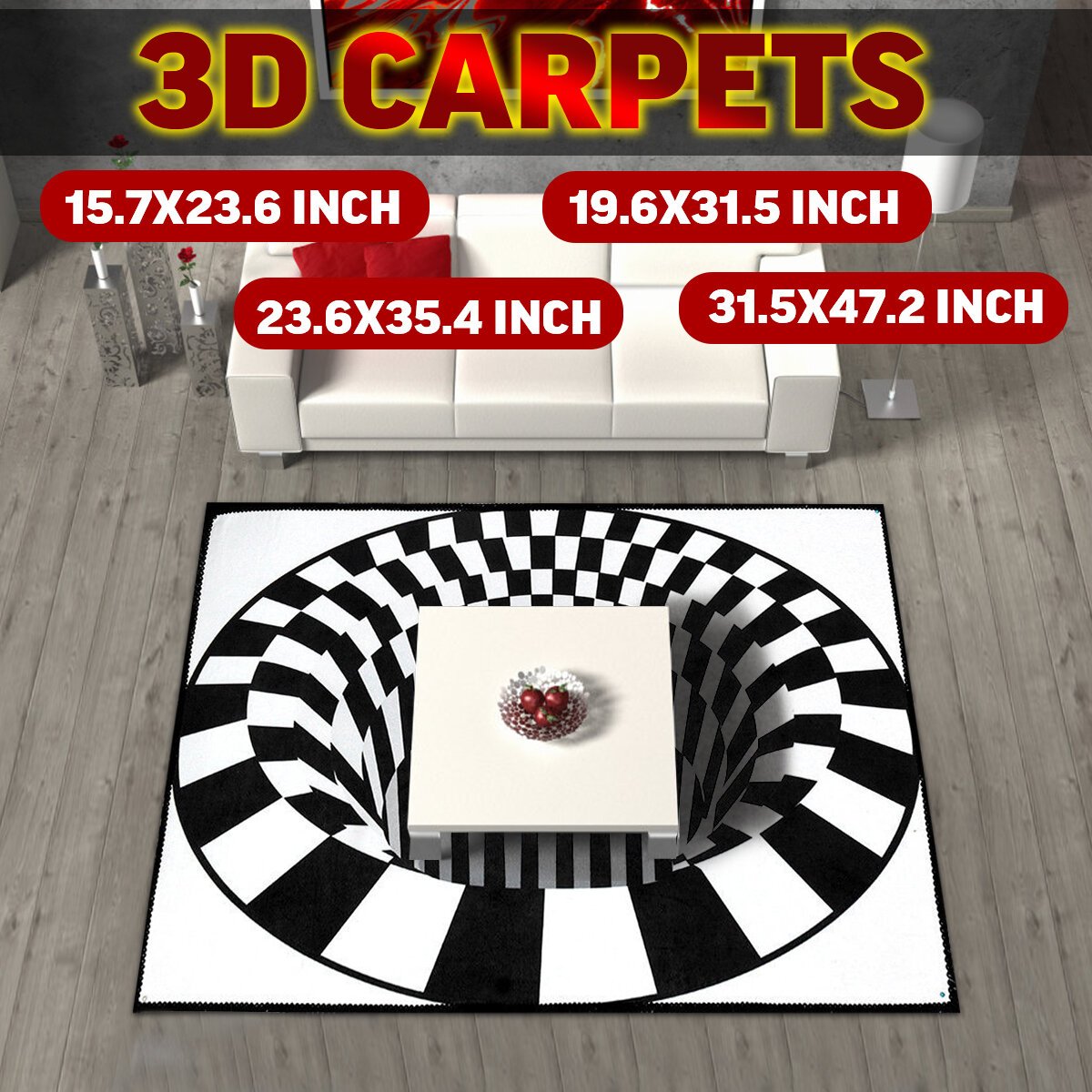 Ouniman Shaggy Rectangle Area Rug Creative 3D Modern Accent Rugs Anti-Skid Black White Plaid Check Contemporary Carpet Luxury Washable Living Dining Room Sofa Home Bedroom Floor Mat