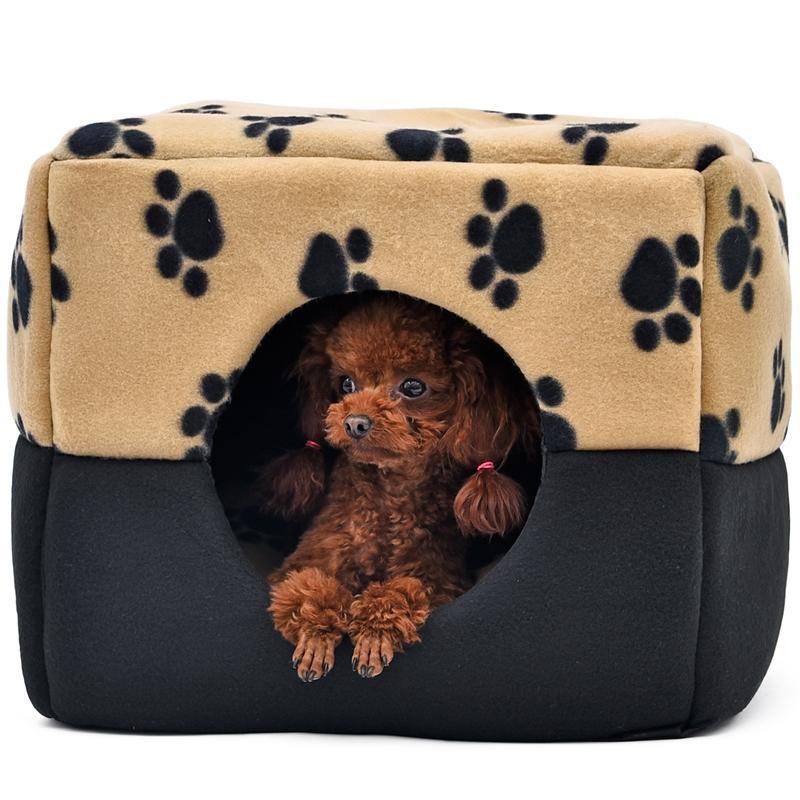 2 Way Use Pet Dog House Nest Bed with Paw Printed Pattern Printed