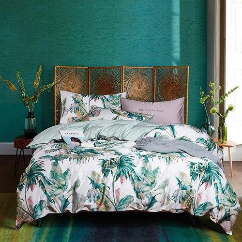 Luxury Egyptian Cotton Duvet Cover Set Tropical Plant Bedding Set C