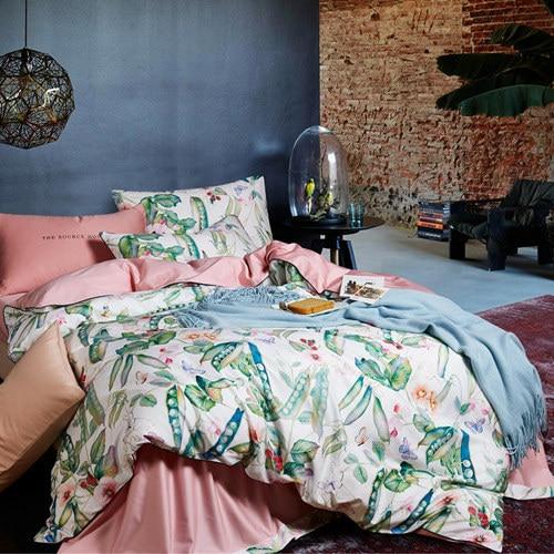 Luxury Egyptian Cotton Duvet Cover Set Tropical Plant Bedding Set C