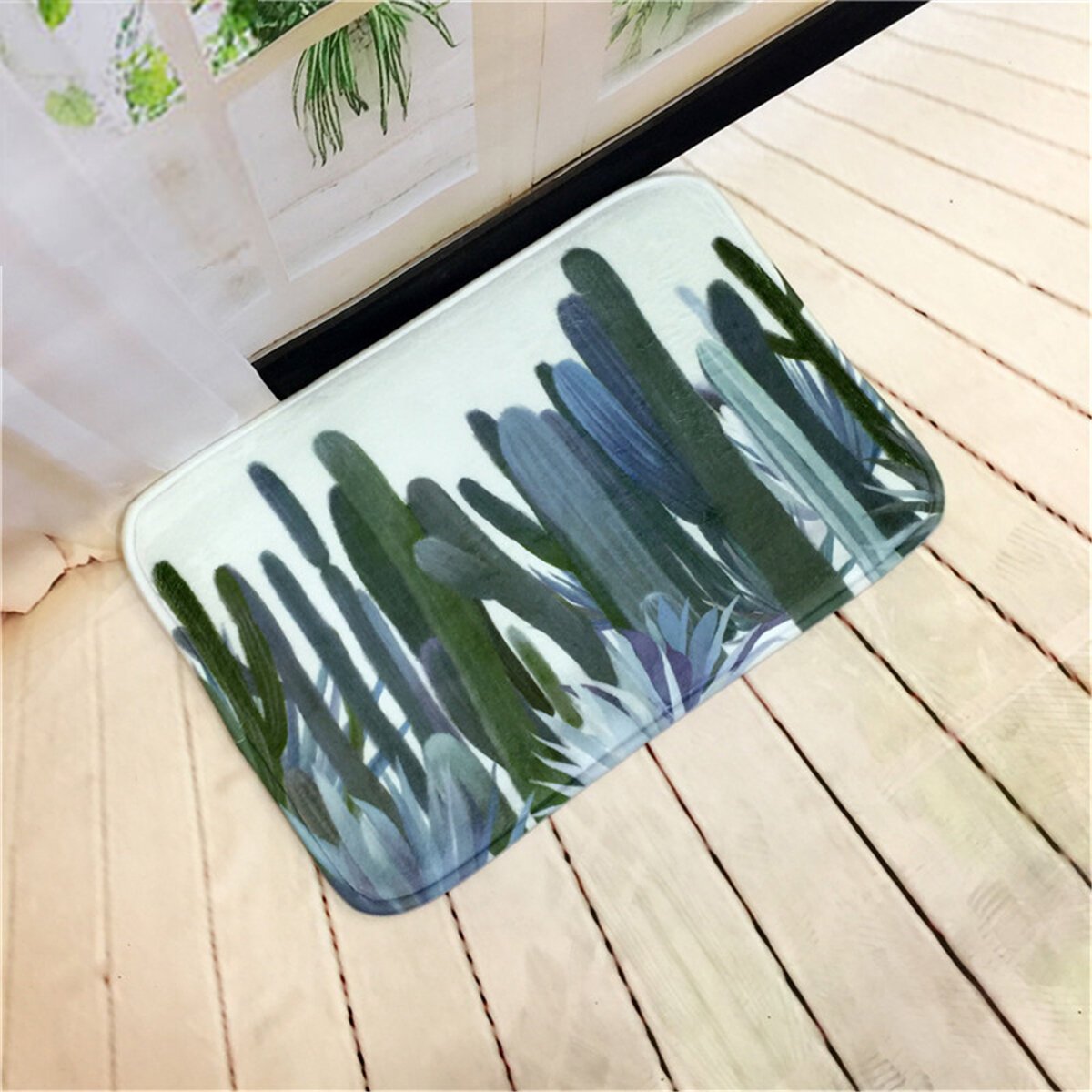 Floor Mats Green Plants Printed Non Slip Shower Mat Bathroom Carpet Bath Mats Home Decoration
