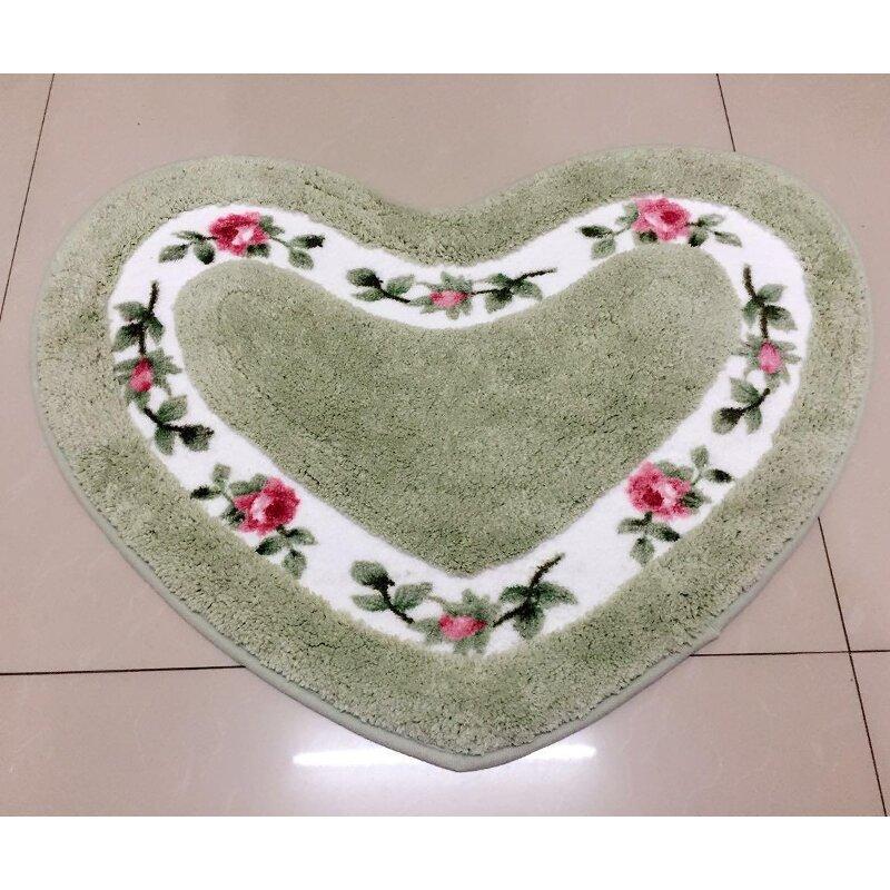 Soft Polyester Rose Flower Heart Shape Door Room Mat  Anti Slip Rug Carpet  Water Absorption Pad Mat