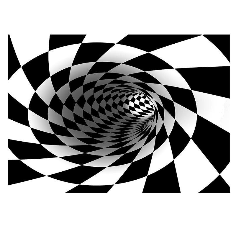 Round Carpet, Checkered Vortexs Optical Illusions Non Slip Area Rug, Durbale Anti-Slip Floor Mat Non-Woven Black White Doormat, for Living Dinning Room Bedroom Kitchen