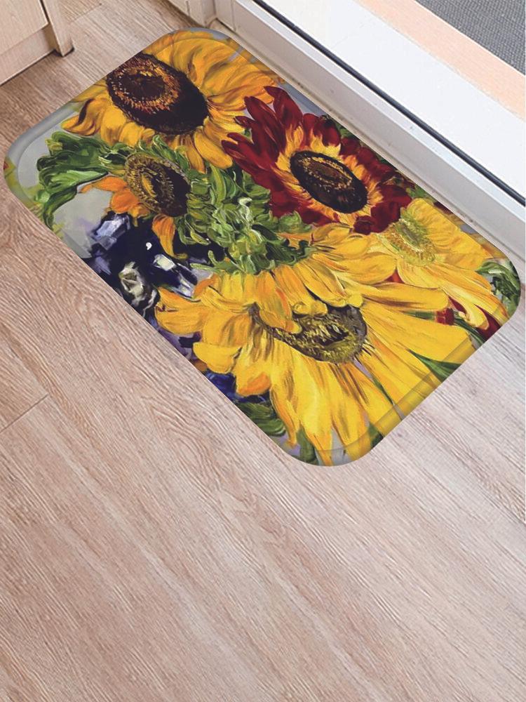 Floral Overlay Print Pattern Floor Mats Flannel Water Absorption Antiskid Floor Mat Bath Room Door Mat
