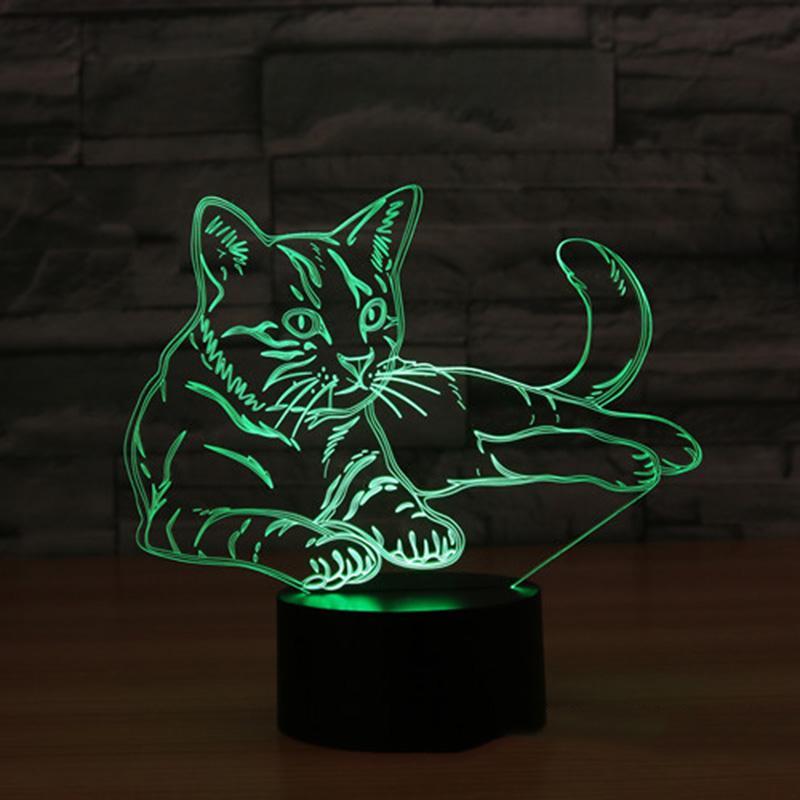 3D Illusion Cat Night Light Changeable Mood LED Lamp