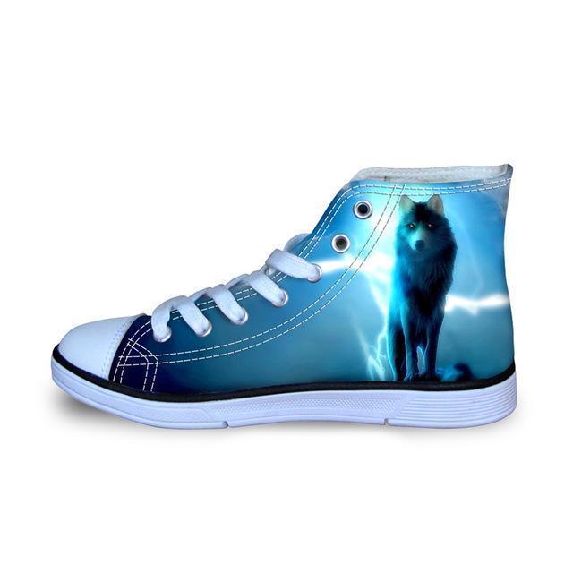 3D Wolf Printed Women Canvas Lace Up Shoes