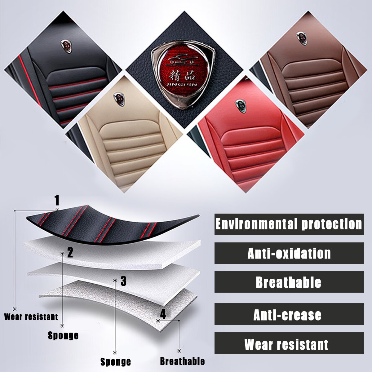 PU Leather General Car Seat Waterproof Mat Covers Breathable Luxury Cushion Car Seat Protector Cover Fits For Four Season(1PC)