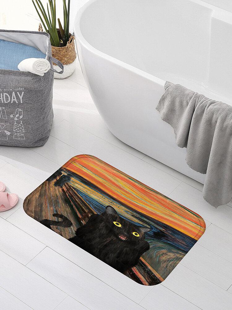 Black Cat Pattern Floor Mats Flannel Water Absorption Antiskid Floor Mat Bath Room Door Mat