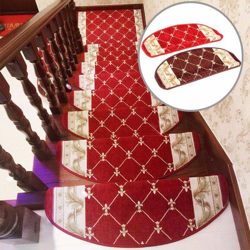 European Style Pastoral Carpet Stair Tread Anti-skid Step Rugs Stair Mats With Magic Paste