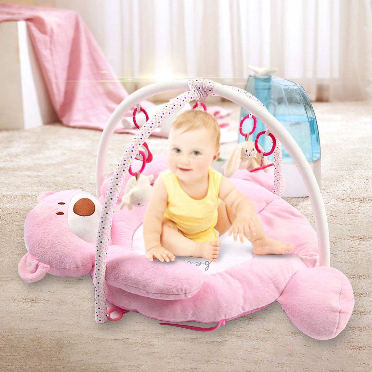 Foldable Musical Baby Bear Playmat Children Soft Gym Activity Floor Mat Toddlers Baby Play Bat