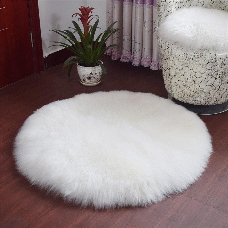Beige Plush Roung Home Carpet Living Room Bedroom Decorative Soft Long Hair Rug Foot Rug