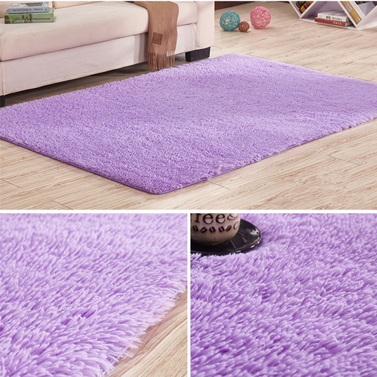 3 Sizes Purple Fluffy Rugs Anti-Skid Shaggy Area Rug Floor Mat Dining Room Home Bedroom Carpet