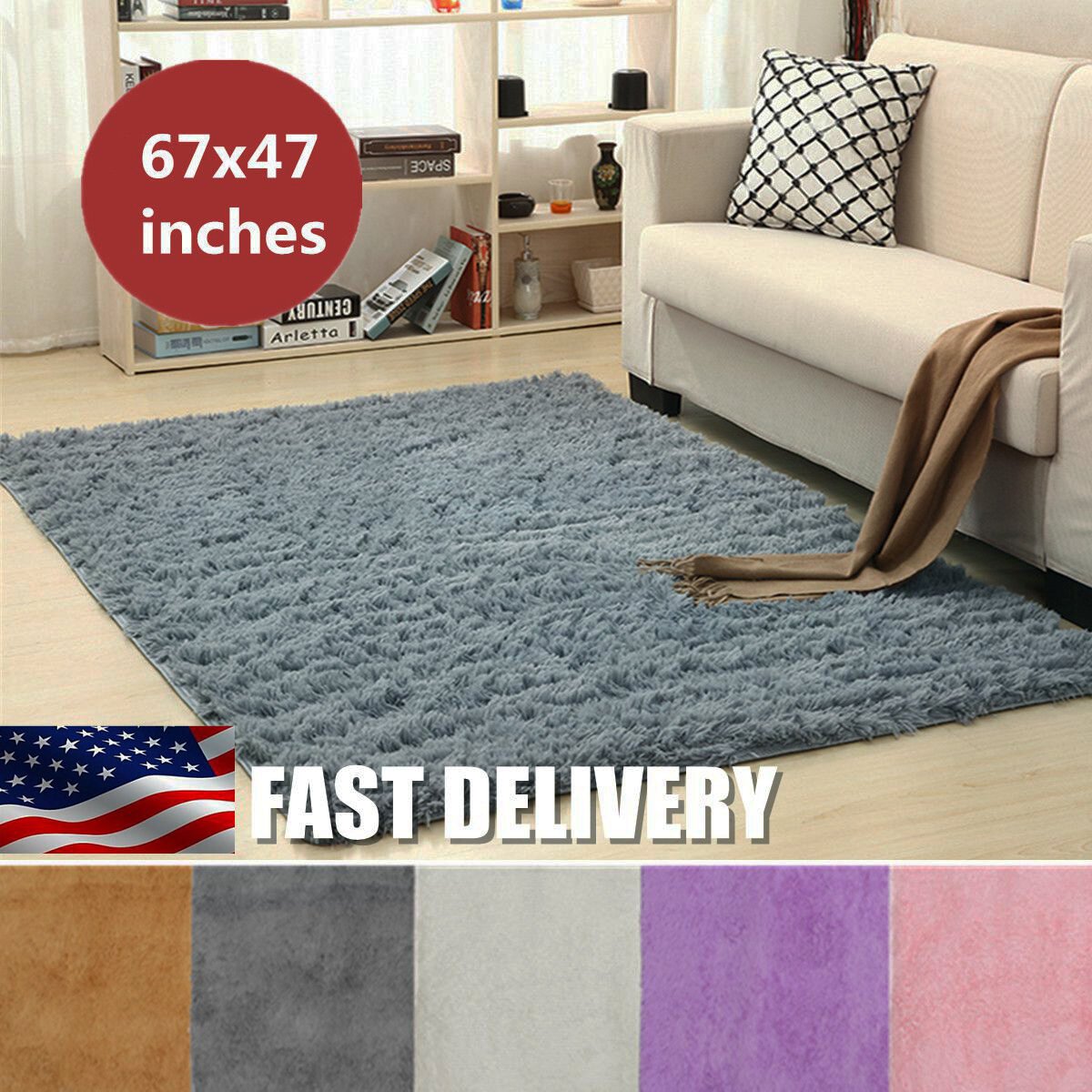 120x170cm Fluffy Rug Anti-Skid Shaggy Area Rug Dining Room Home Carpet Floor Mat