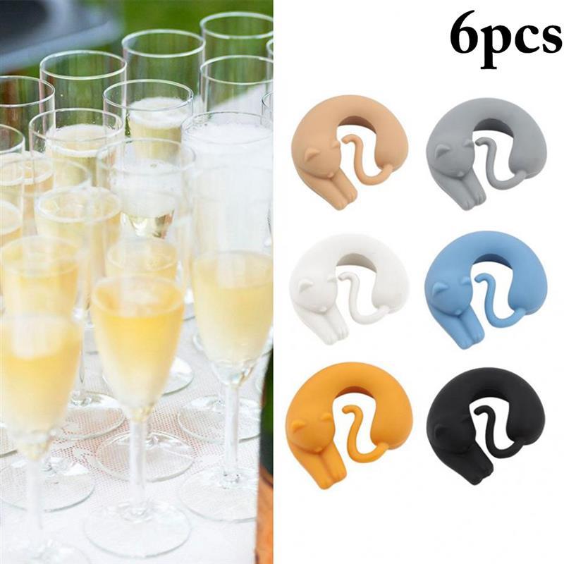 6pcs Cat Design Wine Glass Charms