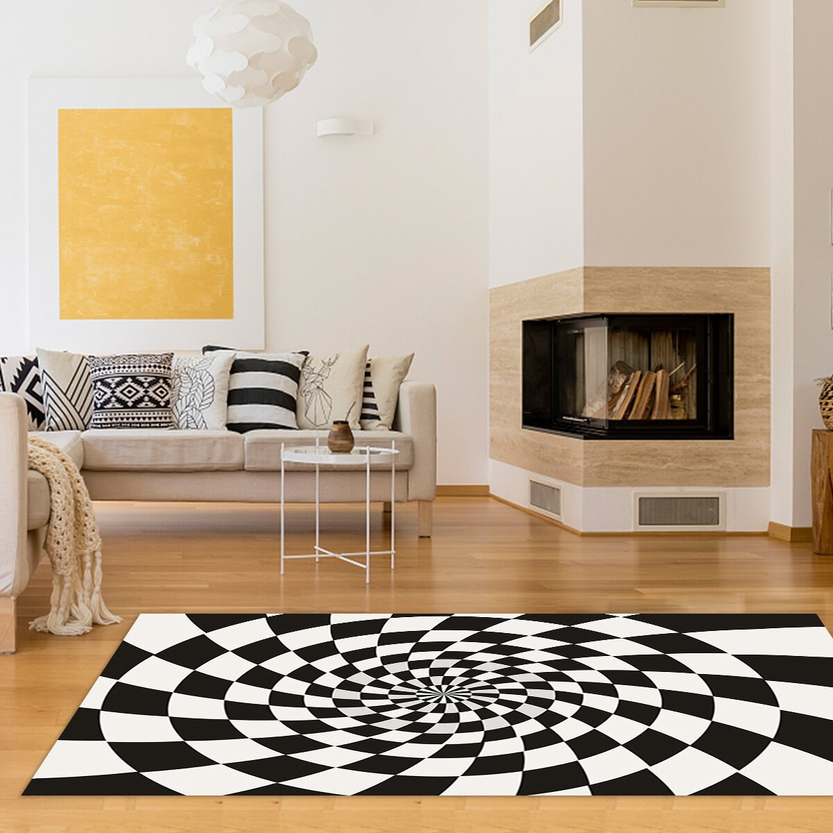 Checkered Optical Illusions Non Slip Area Rug, Durbale Anti-Slip Floor Mat Non-Woven Black White Doormat, for Living Dinning Room Bedroom Kitchen