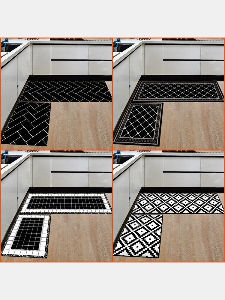 Black And White Geometric Pattern Soft Anti-slip Door Blanket Rug Carpet Kitchen Floor Mat Indoor Outdoor Decor