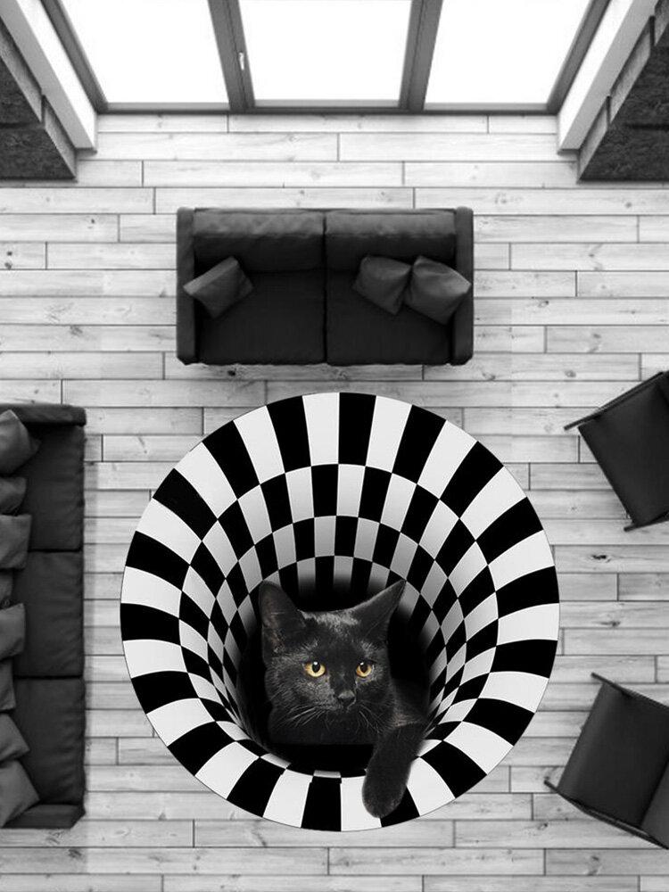 3D Illusion Doormat Cat Pattern Door Floor Mat Non-slip Black White Doormat Decor Carpet