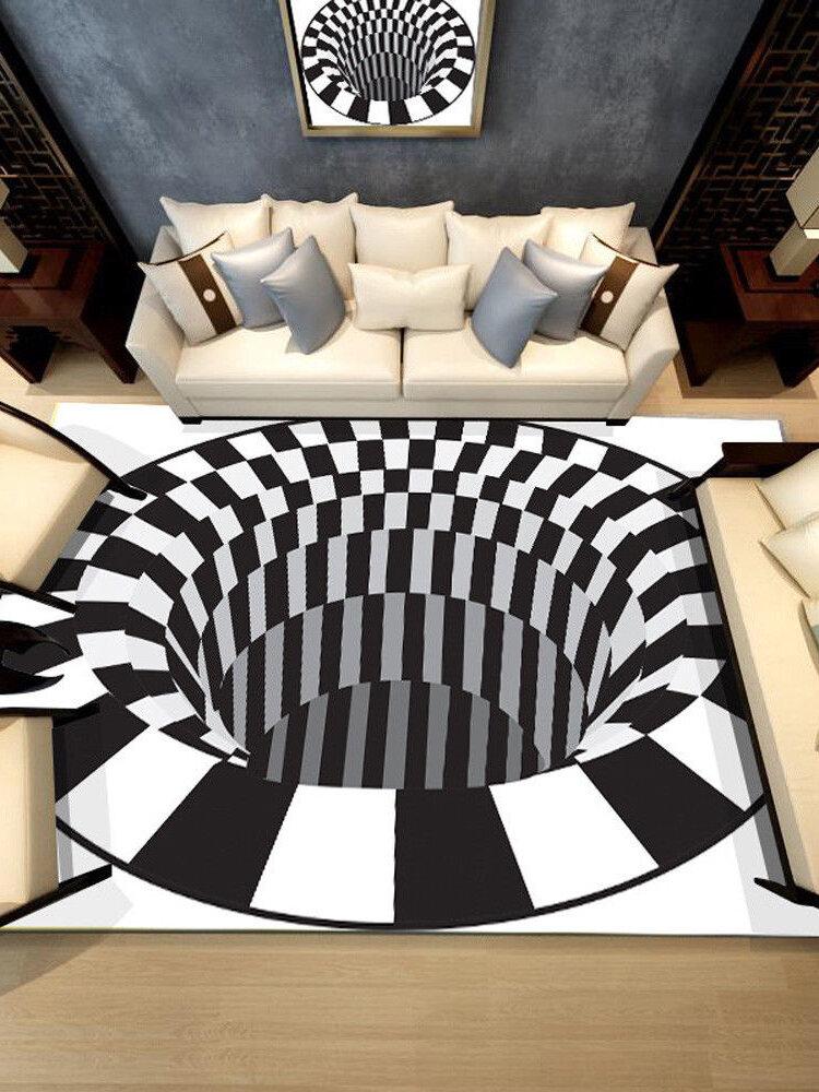 Ouniman Shaggy Rectangle Area Rug Creative 3D Modern Accent Rugs Anti-Skid Black White Plaid Check Contemporary Carpet Luxury Washable Living Dining Room Sofa Home Bedroom Floor Mat