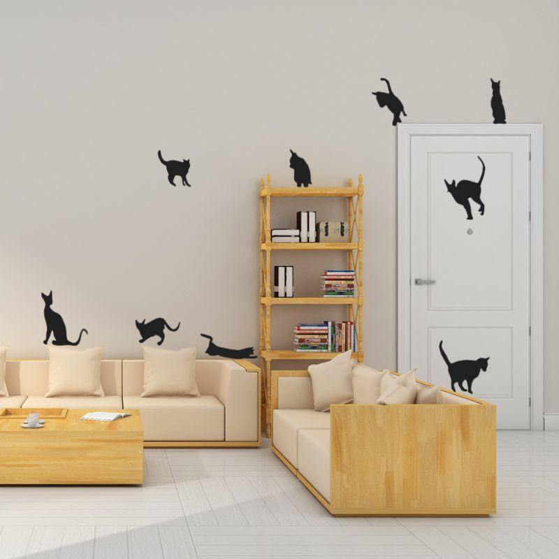 9pcs Black Jumping Cat Wall Decor