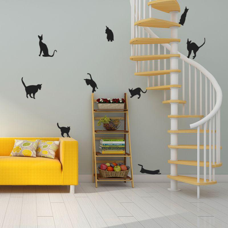 9pcs Black Jumping Cat Wall Decor