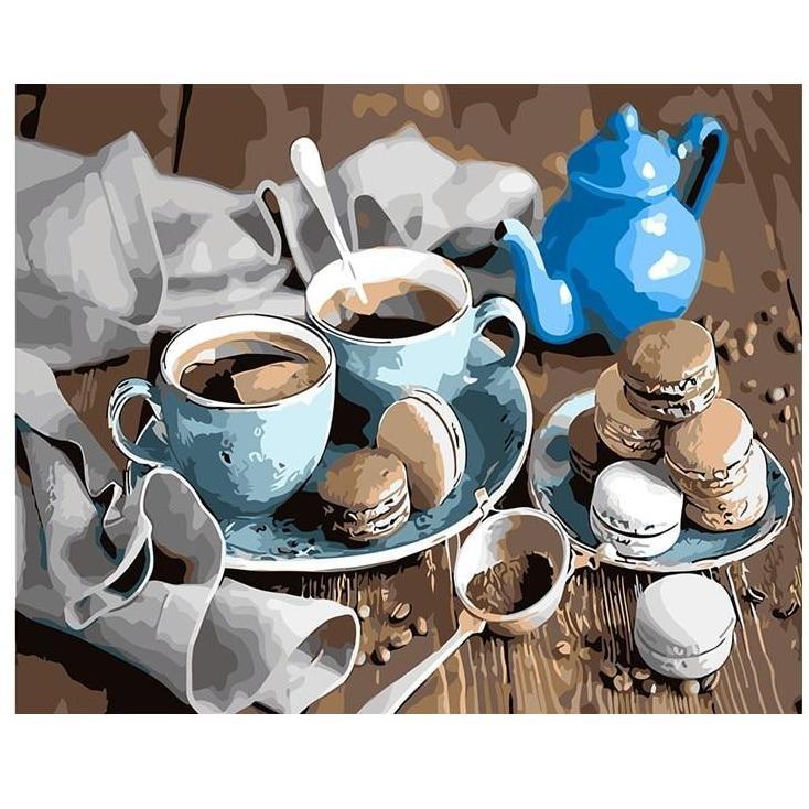 DIY Oil Painting Kit Coloring By Numbers Canvas Wall Art Coffee and Cookies 40x50 CM