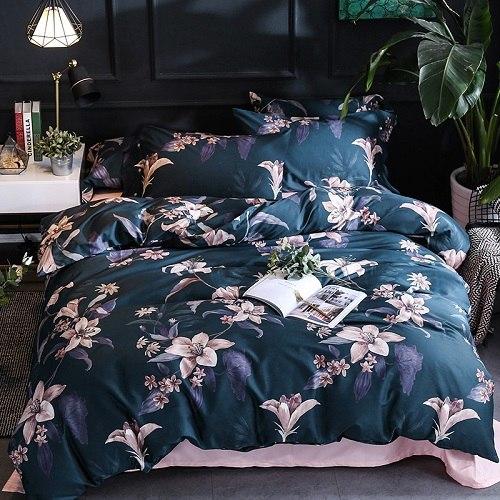 Egyptian Cotton Modern Bedding Sets Leaf Floral Duvet Cover Set B