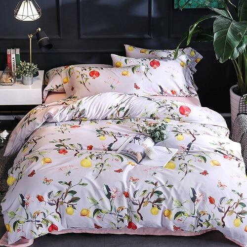 Egyptian Cotton Modern Bedding Sets Leaf Floral Duvet Cover Set A