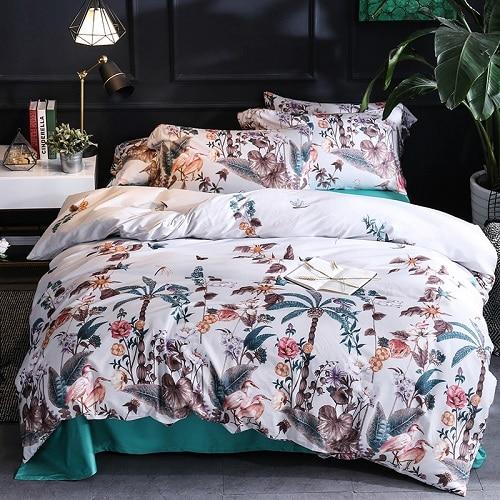 Egyptian Cotton Bedding Sets Leaf Floral Print Modern Pastoral Duvet Cover Set