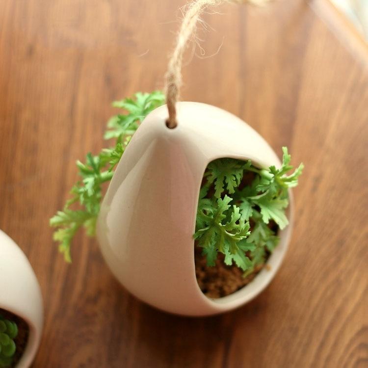 Decorative Ceramic Hanging Planter Pot with Artificial Plant