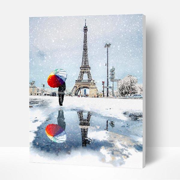 Paint by Numbers Kit - Snowy Eiffel Tower Landscape Deco26