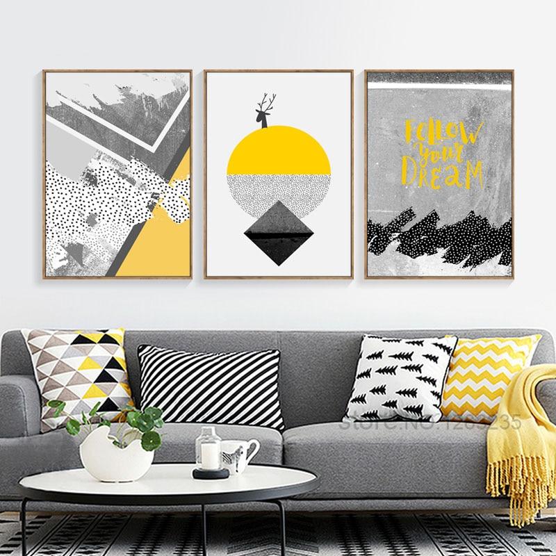 Nordic Poster Abstract  Canvas Prints Yellow Geometric Wall Art Unframed