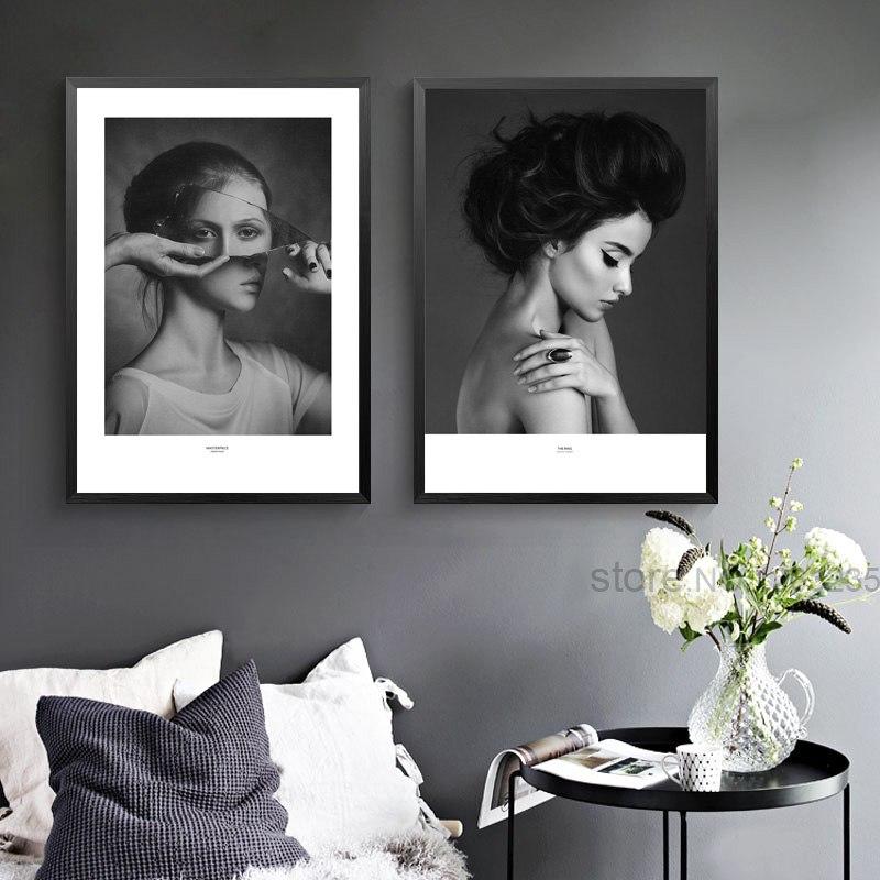 Nordic Poster Woman Grey and Black Wall Art Abstract Canvas Prints Unframed