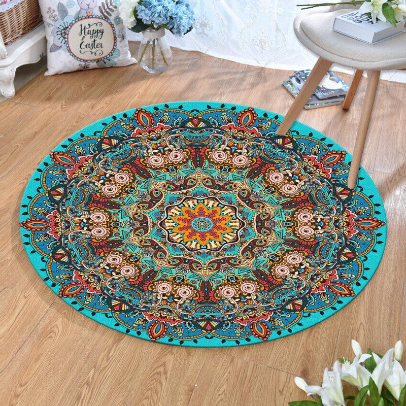 Vintage Turkish Bohemian Mandala Round Thin Flat Carpet Rug Home Bedroom Washable Carpets Art Decor