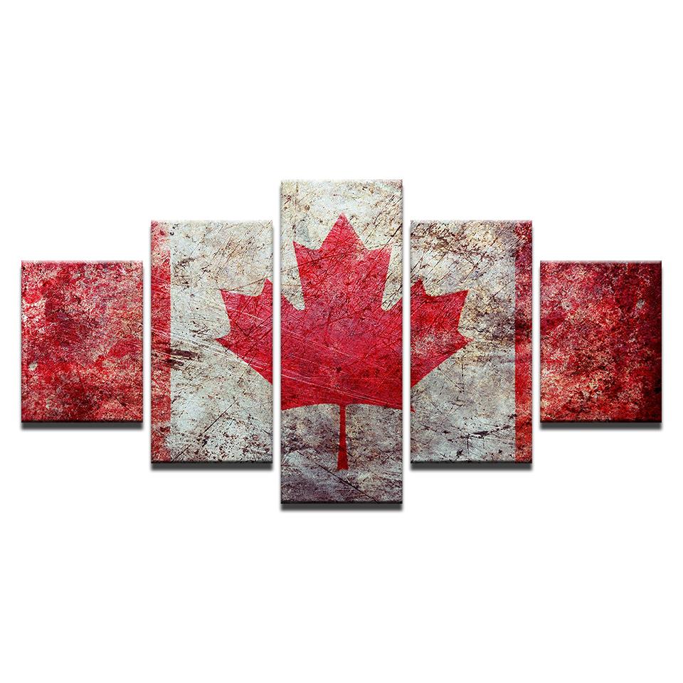 5 Panel Wall Decor Weathered Canada National Flag