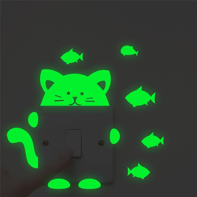 Cat and Fish Glow Wall Stickers