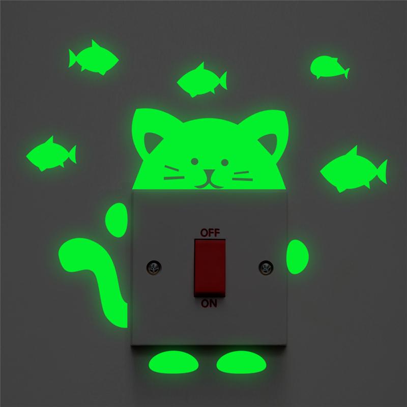 Cat and Fish Glow Wall Stickers