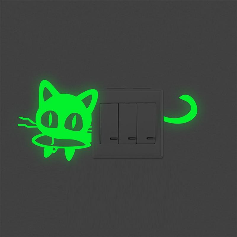 Cat Eating Fish Glow Wall Stickers