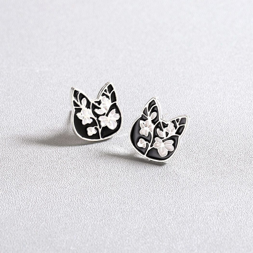Cat Flower Stud Earrings