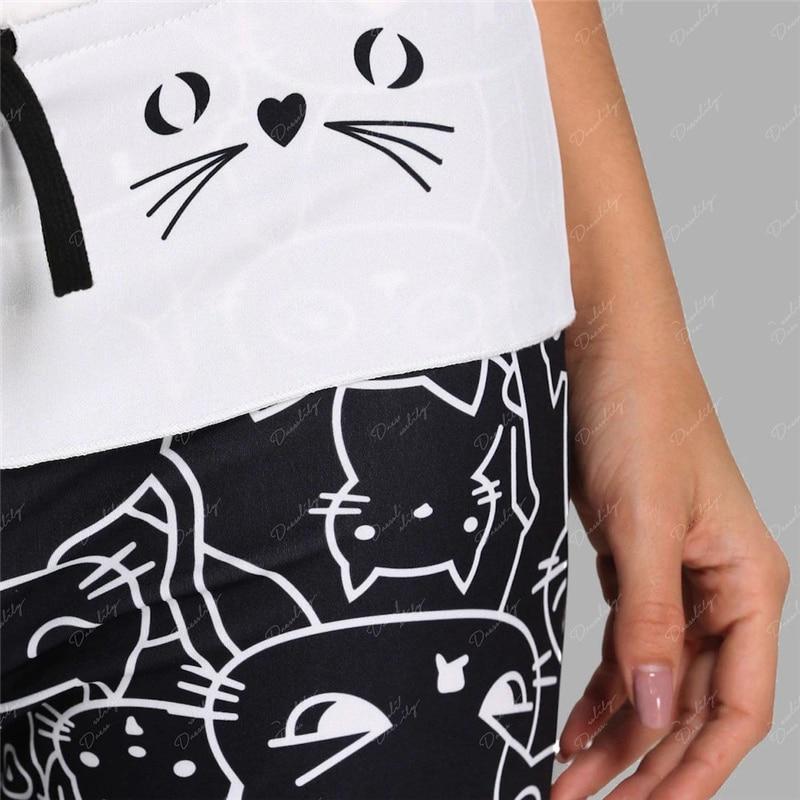 Cat Print Drawstring Trousers