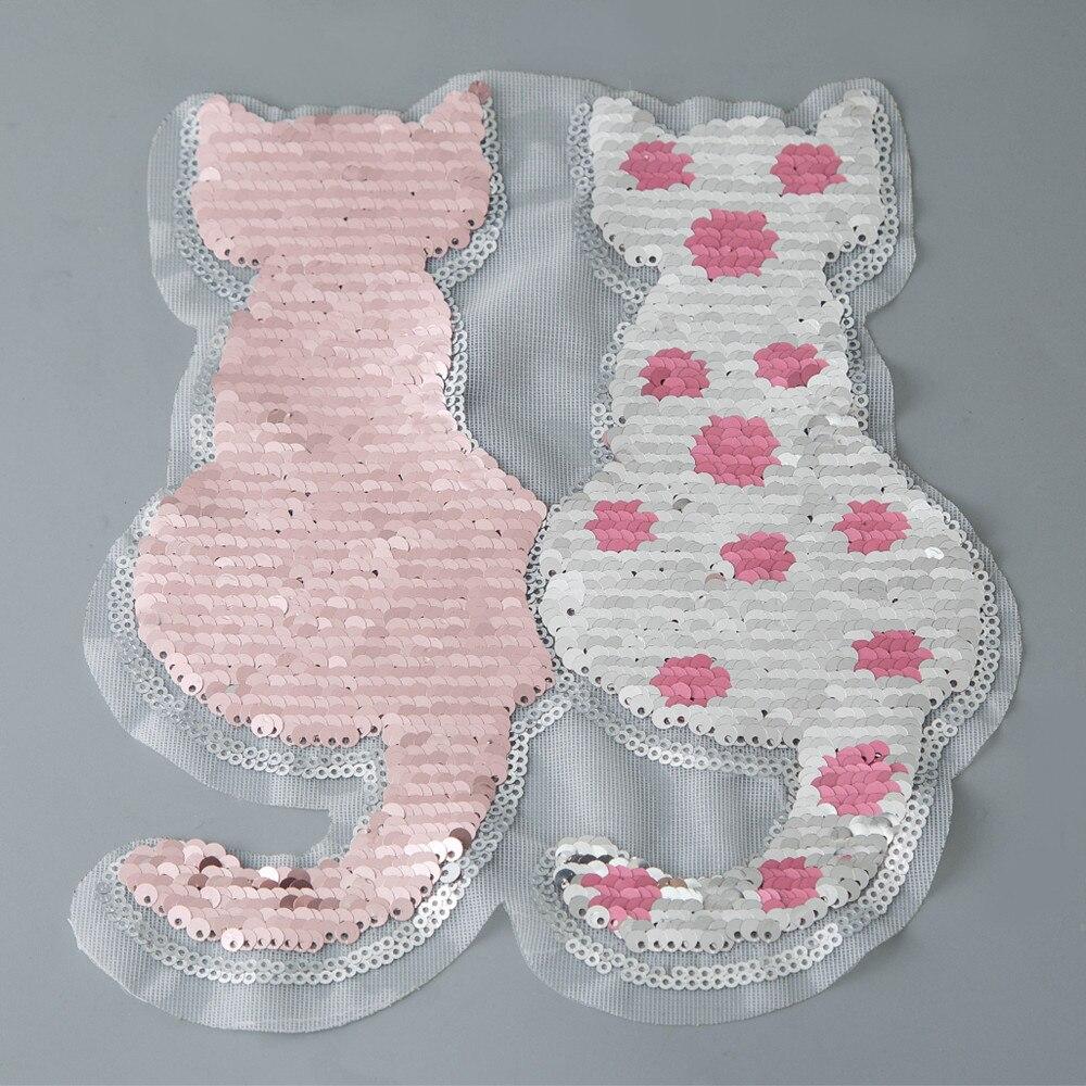 Cat Shape Reversible Sequins Sew On Patch
