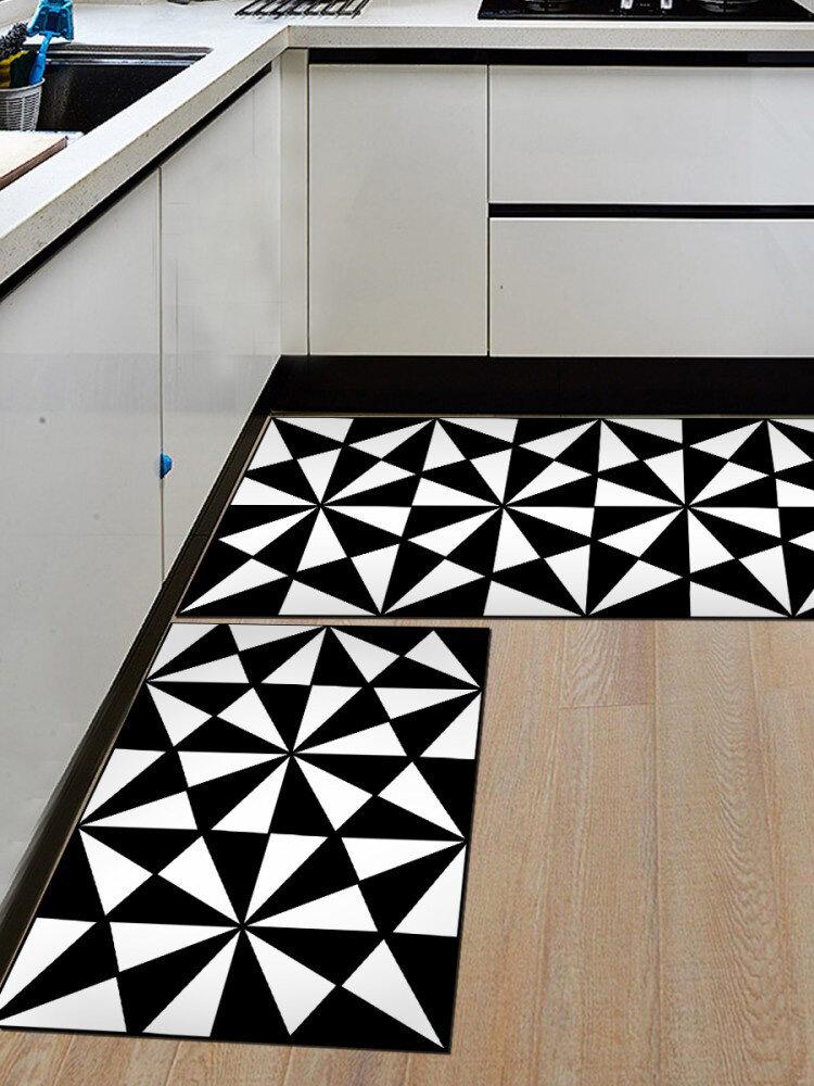 Black And White Geometric Pattern Soft Anti-slip Door Blanket Rug Carpet Kitchen Floor Mat Indoor Outdoor Decor
