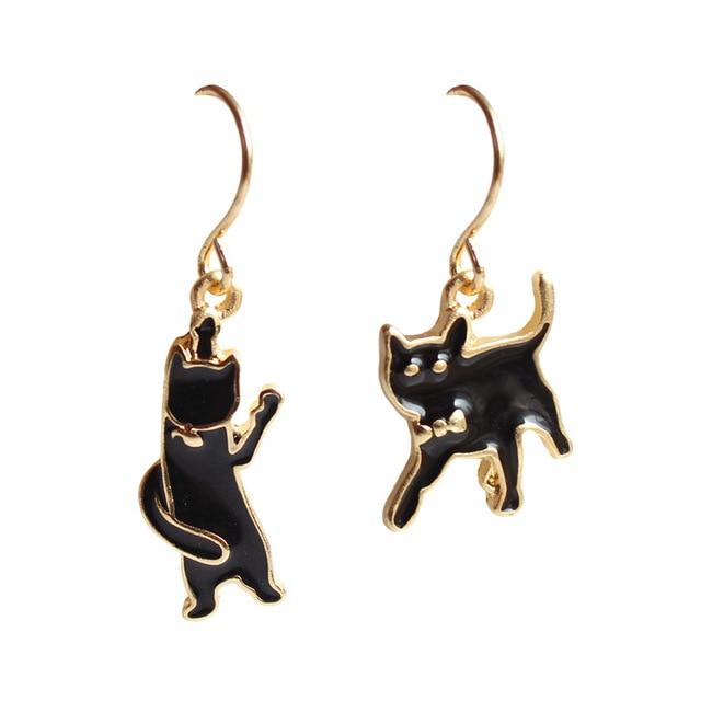 Cute Black Cat Drop Earrings