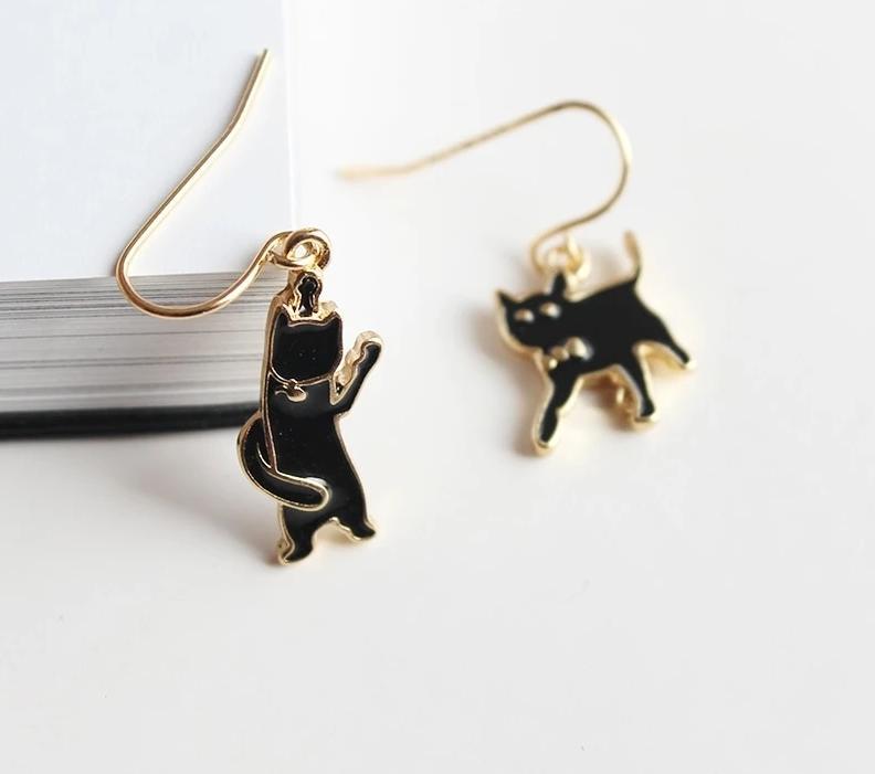 Cute Black Cat Drop Earrings