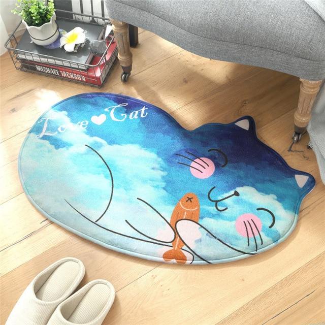 Cute Cat Holding Fish  Floor Mat