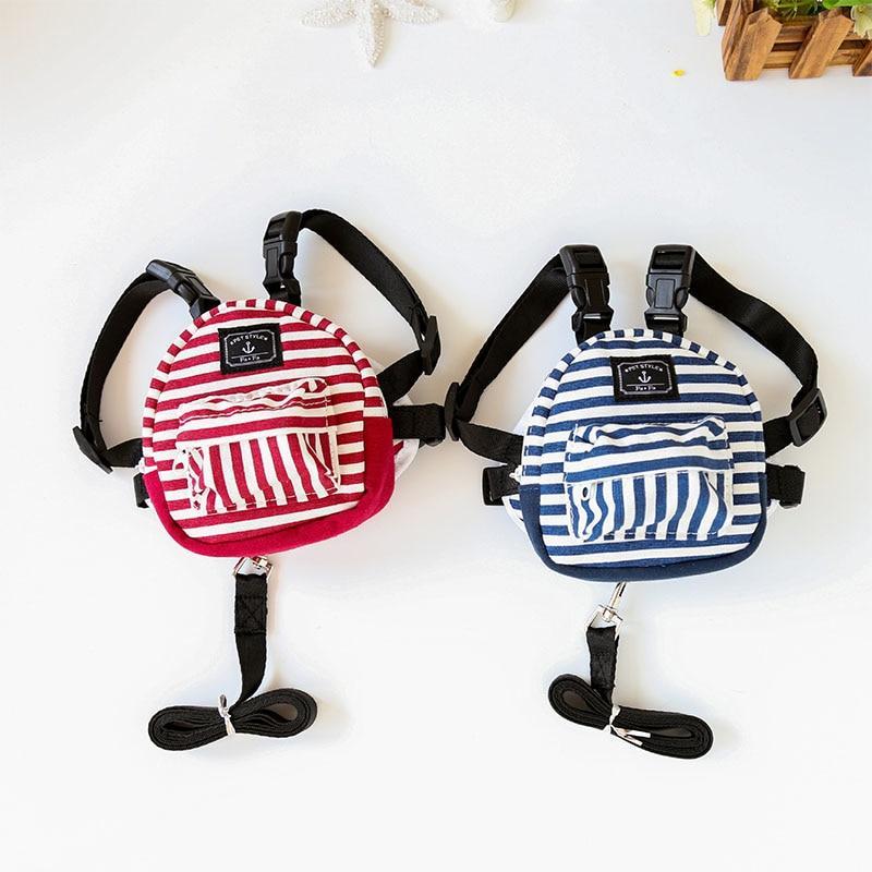 Cute Striped Pet Travel Backpack with Harness Leash