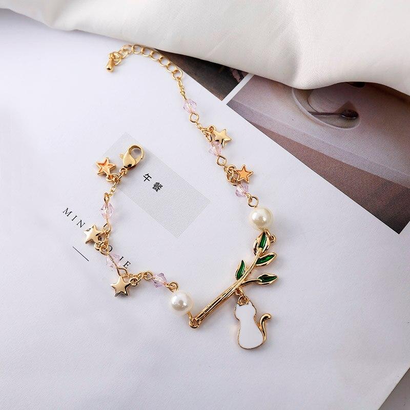 Cute White Cat Twig Charm Bracelet